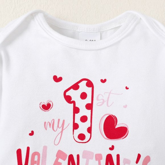 BABY GIRL GRAPHIC RUFFLED BODYSUIT AND HEART PRINT FLARE PANTS SET - Picture 2 of 9